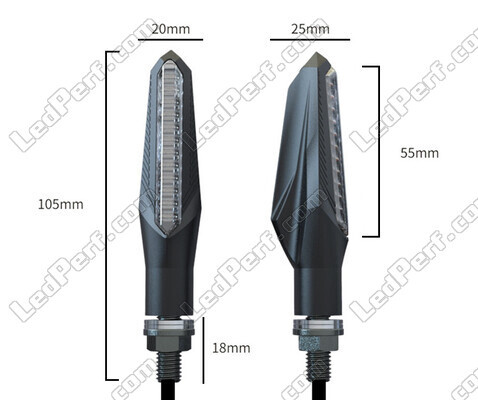 Dimensions des Clignotants dynamiques LED 3 en 1pour Derbi GPR 125 (2004 - 2009)