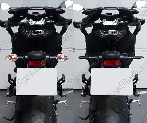 Vergelijking voor en na installatie Dynamische LED-knipperlichten + remlichten voor Kawasaki VN 900 Custom