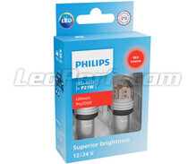 2x ledlampen Philips P21W Ultinon PRO7000 - Rood - BA15S - 12/24V